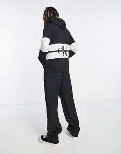 Черная худи с цветными блоками и полосками с логотипом на рукавах Calvin Klein Jeans