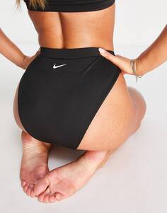 Черные плавки бикини с завышенной талией Nike Swiming