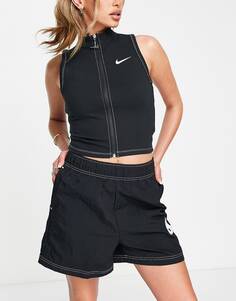 Черные свободные шорты с завышенной талией Nike Swoosh