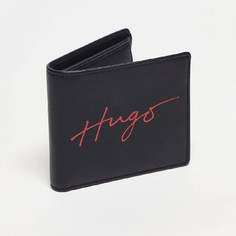 Черный кожаный бумажник HUGO с логотипом