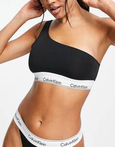 Черный бралетт без подкладки на одно плечо Calvin Klein Modern Cotton на одно плечо