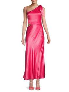 Атласное платье макси с вырезом на одно плечо audrey Bardot Pop pink