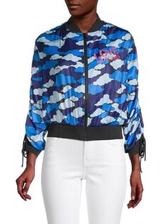 Куртка-бомбер Love Moschino с принтом camicia, голубой