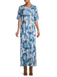Льняное платье макси Joie с акварельным принтом palo, голубой