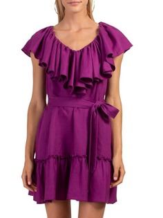 Льняное мини-платье Trina Turk с оборками vacation, фиолетовый