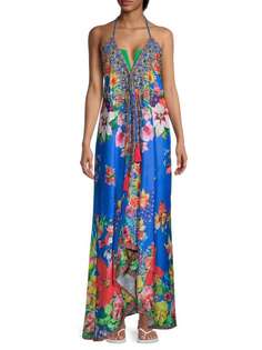 Макси-платье Ranee&apos;s с цветочным принтом и лямкой на шее, голубой Ranee's