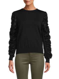 Металлизированный свитер YAL New York с рюшами, черный