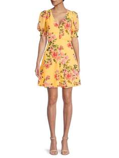 Мини-платье с цветочным принтом Vince Camuto Yellow