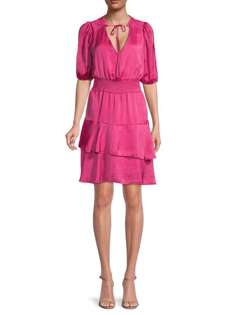 Многоярусное атласное платье-блузон Sam Edelman Pretty pink