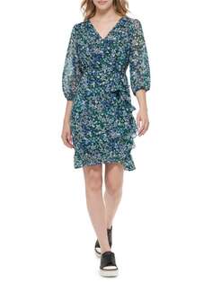 Мини-платье с оборками и цветочным принтом Karl Lagerfeld Paris Blue