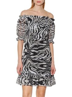 Мини-платье с открытыми плечами и принтом зебры shay Walter Baker Zebra