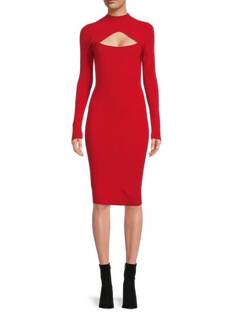 Облегающее платье из смесовой шерсти в рубчик с вырезом Victor Glemaud Red