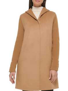 Пальто Kenneth Cole с капюшоном и ребристыми рукавами, коричневый