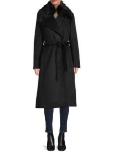 Пальто с поясом и отделкой из искусственного меха Karl Lagerfeld Paris Black