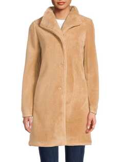 Пальто из искусственного меха со свободным воротником Cinzia Rocca Camel