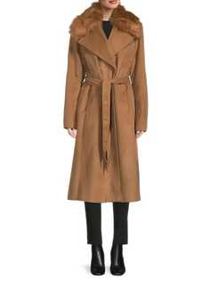 Пальто с поясом и отделкой из искусственного меха Karl Lagerfeld Paris Camel