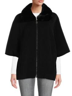 Пальто из искусственного меха из смесовой пряжи альпаки Cinzia Rocca Black