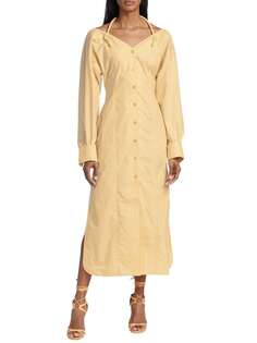 Платье Nanushka миди из поплина с открытыми плечами и вырезом халтер, желтый