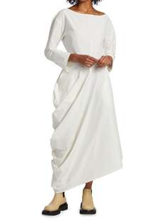 Платье Holly Deveaux New York миди из поплина с драпировкой, белый