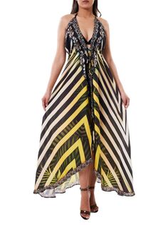 Полосатое платье с высоким низким вырезом Ranee&apos;s Black yellow Ranee's