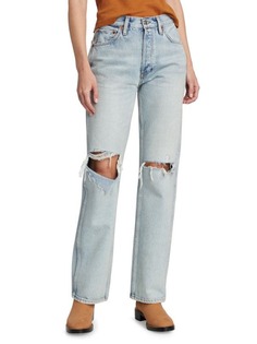 Потертые джинсы прямого кроя с высокой посадкой в ​​стиле 90-х Re/done Blue