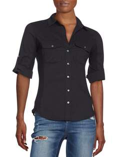 Рубашка James Perse ребристая на пуговицах спереди сверху, черный