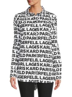 Рубашка Karl Lagerfeld Paris с заниженным плечом и логотипом, белый/черный