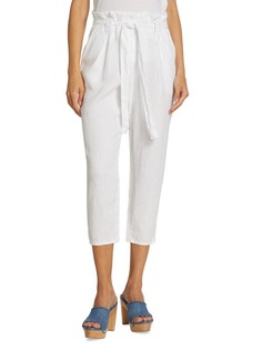 Укороченные льняные брюки-бумаги heather L&apos;AGENCE White L'agence