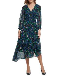 Платье Ярусное Асимметричное Karl Lagerfeld Paris с цветочным принтом, черный