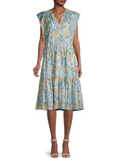 Платье Ярусное Avantlook с цветочным принтом, синий