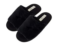 Слипперы Women&apos;s Plush Faux Fur Fuzzy Slide on Open Toe Slipper with Memory Foam Jessica Simpson, черный