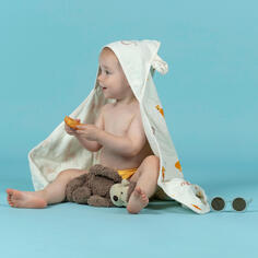 Банное полотенце с капюшоном из детского хлопка - принт Savannah NABAIJI, яичная скорлупа / пудра бежевого цвета