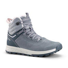 Теплые водонепроницаемые кожаные ботинки на шнуровке для походов Quechua SH500, серый/розовый