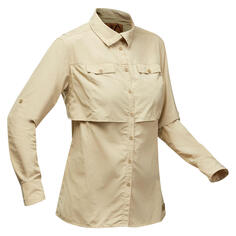 Рубашка женская треккинговая с длинным рукавом с защитой от УФ Forclaz Desert 500, бежевый