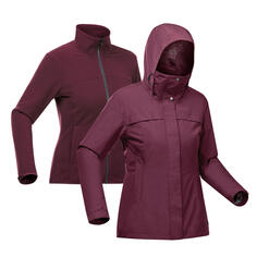 Куртка 3-в-1 женская водонепроницаемая до 0 °C Forclaz Travel 100, темно-бордовый