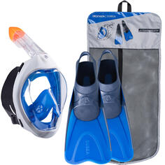 Комплект для снорклинга маска Easybreath 500 и ласты женские/мужские синие SUBEA, синий сапфир / античный синий