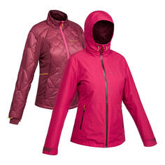 Куртка 3-в-1 женская водонепроницаемая до -8 °C Forclaz Travel 500, красный/бордовый