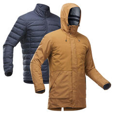 Куртка 3 в 1 непромокаемая мужская для походов Forclaz Travel 900, темно-коричневый/черно-синий