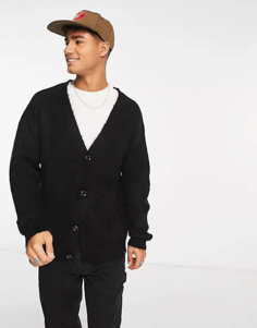 Вязаный кардиган Pull&amp;Bear ASOS Fluffy, черный