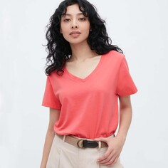 Футболка Uniqlo Supima Cotton V Neck Short Sleeved, розовый