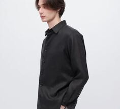 Рубашка классического кроя из льна премиум-класса Uniglo Premium Linen Regular Fit, черный Uniqlo