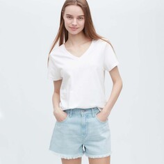 Футболка Uniqlo Supima Cotton V Neck Short Sleeved, белый