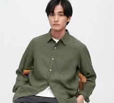 Рубашка классического кроя из льна премиум-класса Uniglo Premium Linen Regular Fit, темно-зеленый Uniqlo