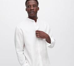 Рубашка классического кроя из льна премиум-класса Uniqlo Premium Linen Regular Fit, белый