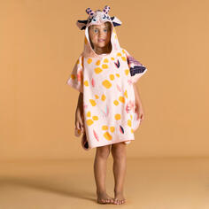 Купальное пончо хлопковое жираф детское белое/розовое NABAIJI