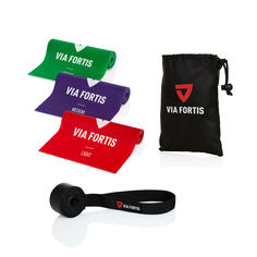 Набор фитнес-лент премиум-класса с дверным креплением и сумкой - лента для упражнений / группа thera VIA FORTIS, красный/фиолетовый/зеленый