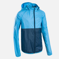 Беговая куртка детская ветрозащитная дышащая - ветровка серая/фиолетовая KIPRUN, неоновый лавандовый/стальной синий