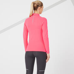 Бесшовная женская беговая футболка с длинными рукавами - Skincare pink KIPRUN, неоновый розовый/неоновый розовый
