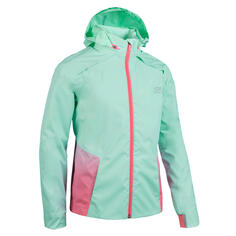 Дождевик для бега легкая атлетика непромокаемый детский AT500 зеленый/розовый KIPRUN, пастельный мятно-серый/розовый