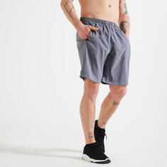 Мужские серые шорты для фитнеса с карманами на молнии DOMYOS, галька серый